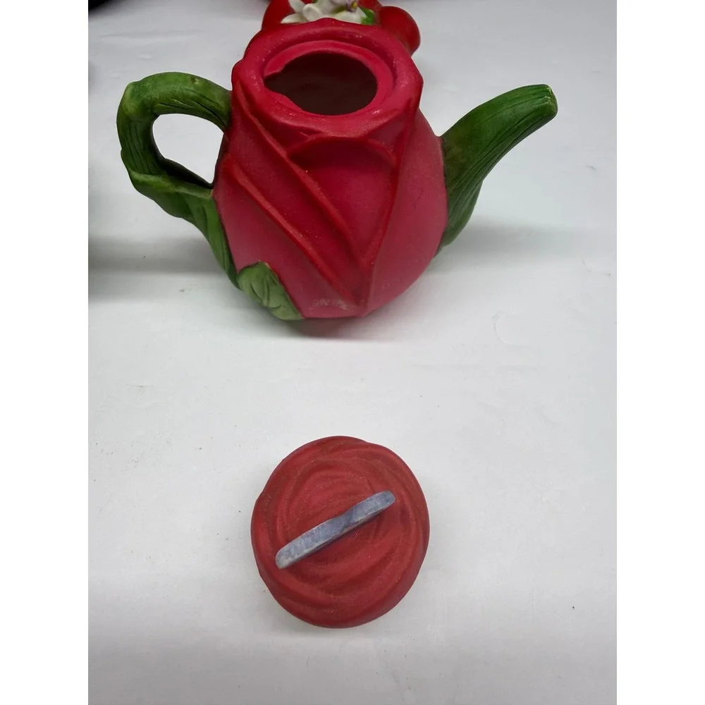 Miniature Ceramic Teapot Set of 6 Vegetable and Flower Garden Collectibles